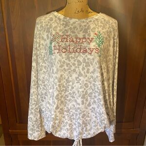 Sonoma Womens 2X Holiday Pajamas Leopard Print Happy Holiday Jogger Set